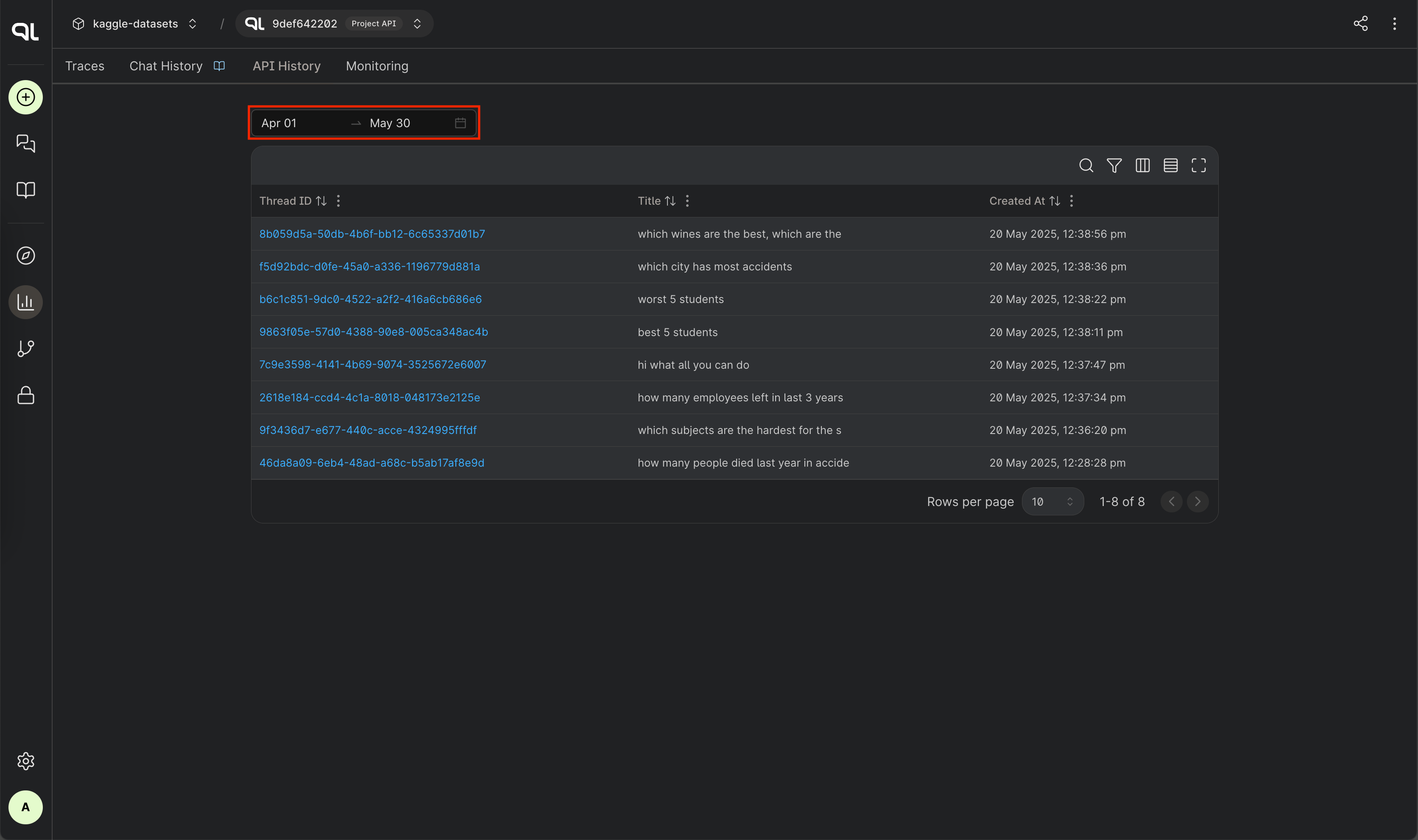 API History Date Picker