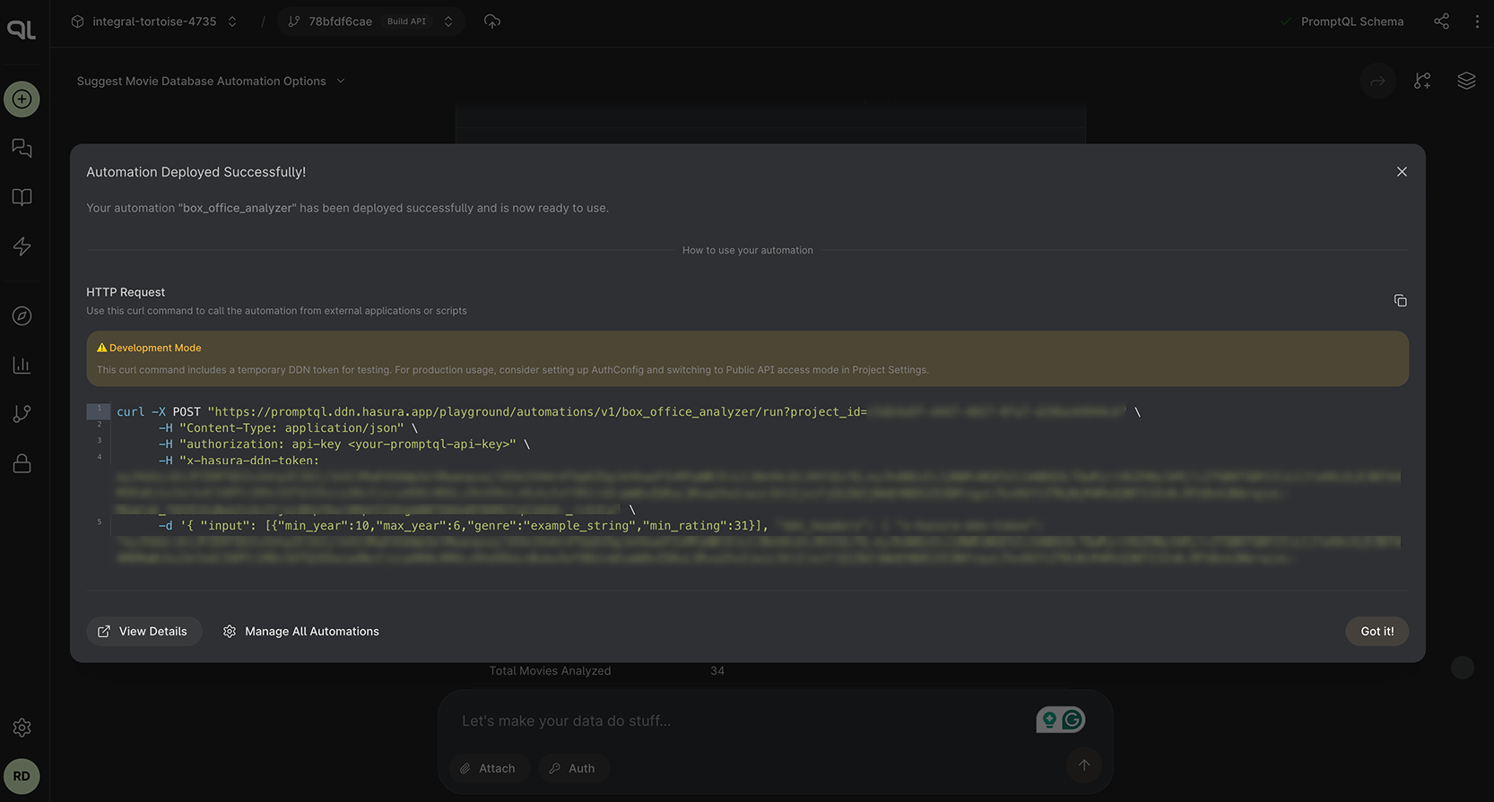 Details of a deployed automation.